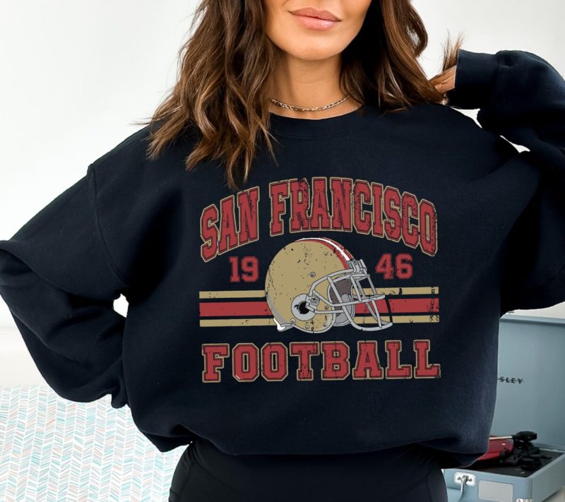 Unisex Distressed San Francisco Football Sweatshirt - SF Football Crewneck Retro Niners Shirt - Ideal Gift for 49ers Football Fanatics on Game Day in San Fran 49