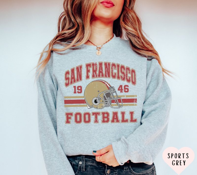 Unisex Distressed San Francisco Football Sweatshirt - SF Football Crewneck Retro Niners Shirt - Ideal Gift for 49ers Football Fanatics on Game Day in San Fran 49