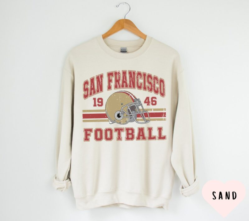 Unisex Distressed San Francisco Football Sweatshirt - SF Football Crewneck Retro Niners Shirt - Ideal Gift for 49ers Football Fanatics on Game Day in San Fran 49