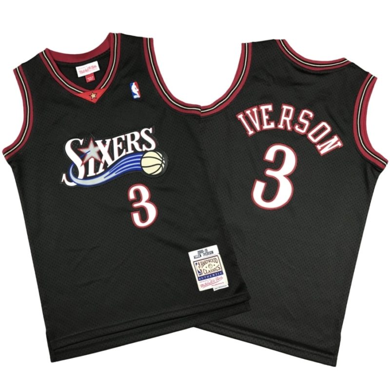 76ers #3 Allen Iverson 2000-01 Black Jersey Stitched
