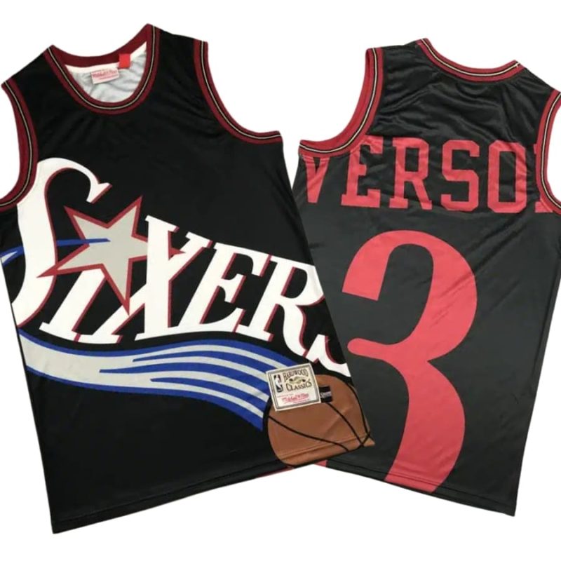 Allen Iverson 3 Philadelphia 76ers Retro Team Big Face Black Jersey