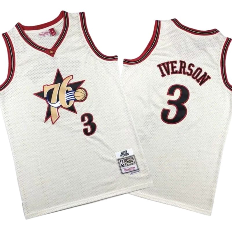 Allen Iverson Philadelphia 76ers Cream Chainstitch Swingman Jersey