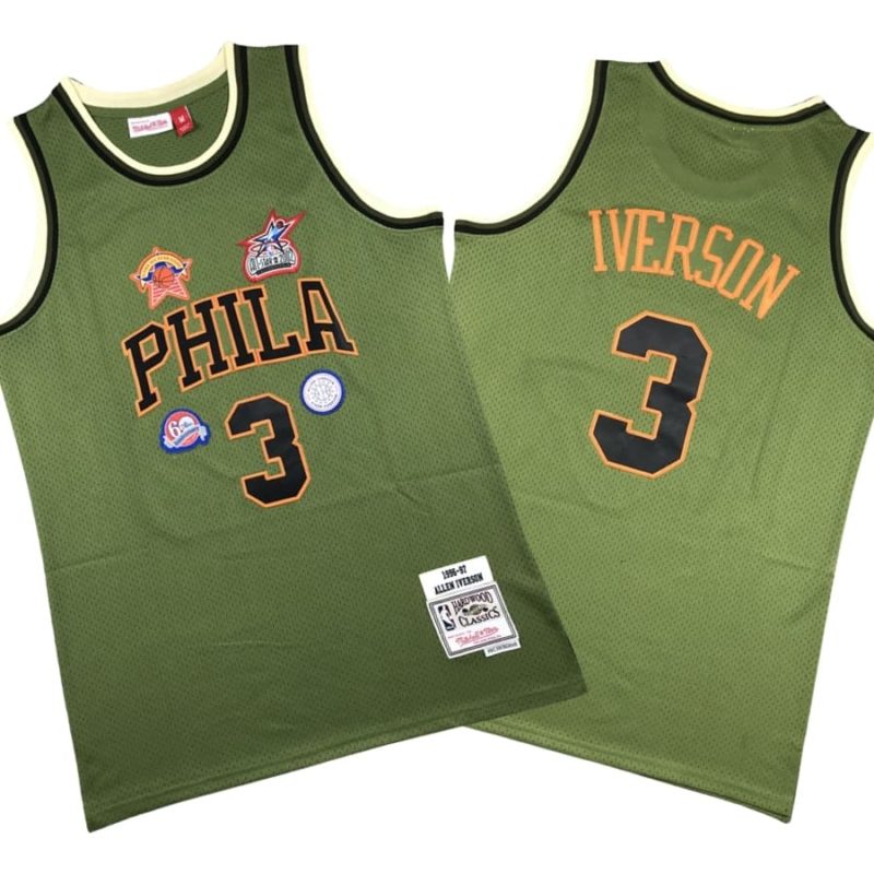 Allen Iverson Philadelphia 76ers Flight 1997-98 Jersey - Olive