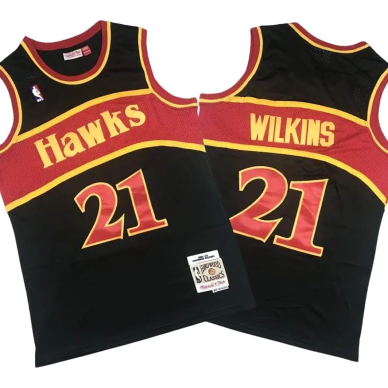 Atlanta Hawks 21 Dominique Wilkins Black 1986-87 Hardwood Classics Reload Swingman Jersey