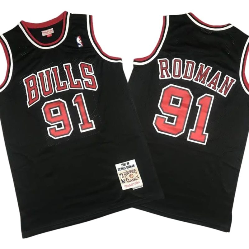 Dennis Rodman 91 Chicago Bulls Black Hardwood Classics Stitched Jersey