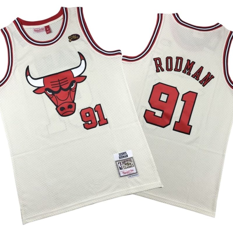 Dennis Rodman #91 Chicago Bulls Cream Chainstitch Swingman Jersey