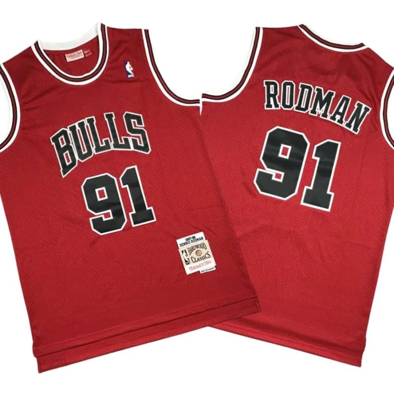 Dennis Rodman 91 Chicago Bulls M&N Red Retro Classic Swingman Stitched Jersey