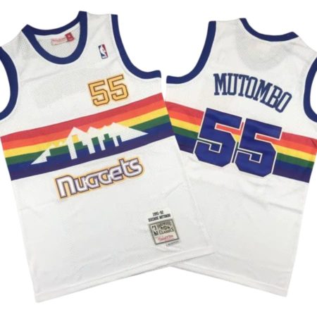 Dikembe Mutombo 55 Denver Nuggets 1991-92 M&N White Jersey