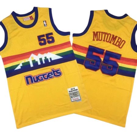 Dikembe Mutombo 55 Denver Nuggets 1991-92 M&N Yellow Jersey