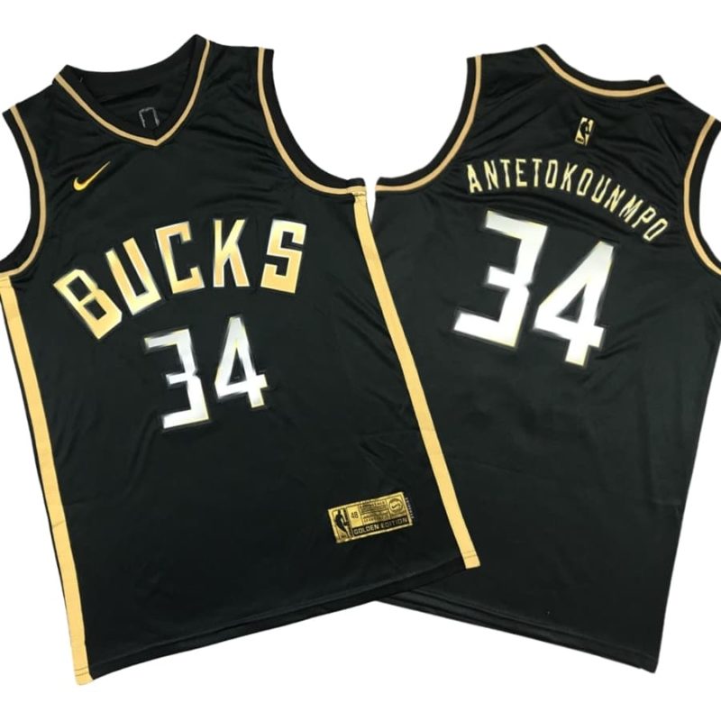 Giannis Antetokounmpo 34 Milwaukee Bucks 2020-21 Black Golden Edition Jersey