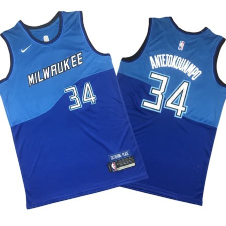 Giannis Antetokounmpo 34 Milwaukee Bucks 2020-21 City Edition Blue Jersey