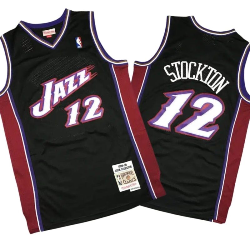 John Stockton 12 Utah Jazz 96-97 M&N Black Jersey