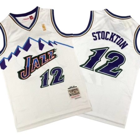 John Stockton 12 Utah Jazz 96-97 M&N White Jersey