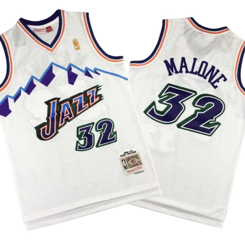 Karl Malone 32 Utah Jazz 96-97 White Throwback Jersey