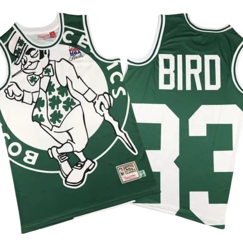 Larry Bird 33 Boston Celtics Retro Team Big Face Green White Jersey