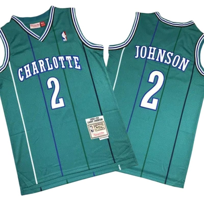 Larry Johnson 2 Charlotte Hornets M&N 92-93 Swingman Teal Jersey