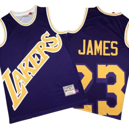 Lebron James 23 Los Angeles Lakers M&N Purple Big Face Swingman Stitched Jersey