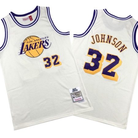 Magic Johnson 32 Los Angeles Lakers Cream Chainstitch Swingman Jersey