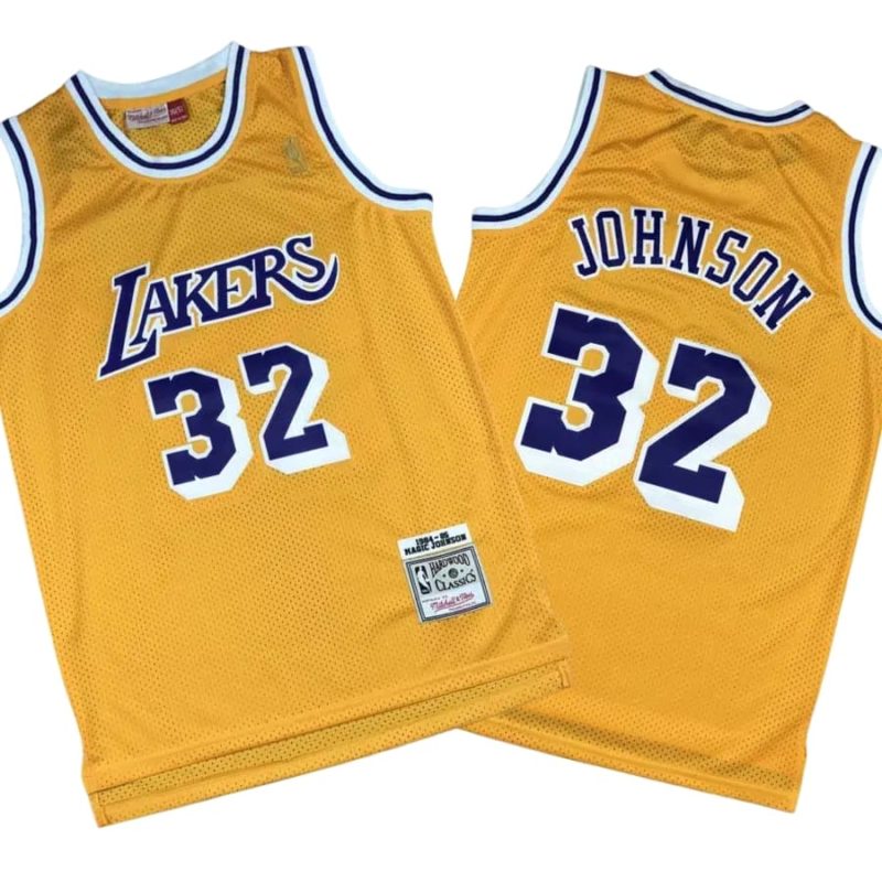 Magic Johnson 32 Los Angeles Lakers Yellow Throwback Stitched Jersey