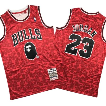 Michael Jordan 23 Bulls Bape ABC Basketball Swingman Red Jersey