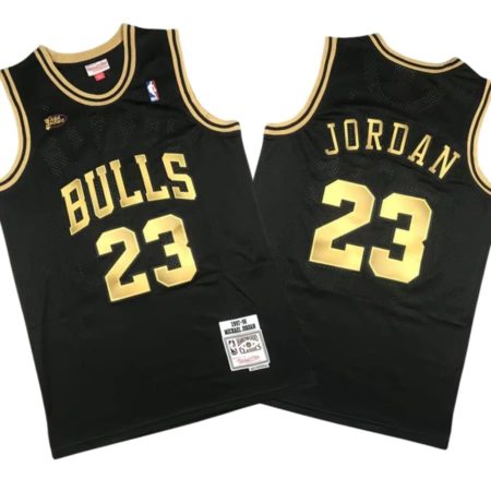 Michael Jordan 23 Chicago Bulls 1997-98 Black Gold Edition Stitched Jersey