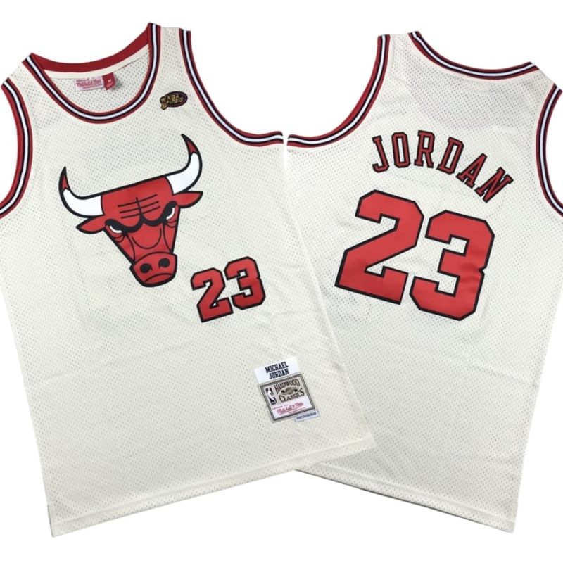 Michael Jordan Chicago Bulls Cream Chainstitch Swingman Jersey