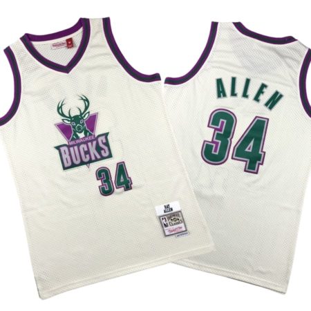 Ray Allen Milwaukee Bucks Cream Chainstitch Swingman Jersey