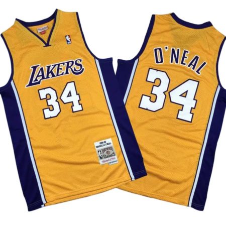 Shaquile O’Neil 34 Los Angeles Lakers Yellow Retro Throwback Stitched Jersey