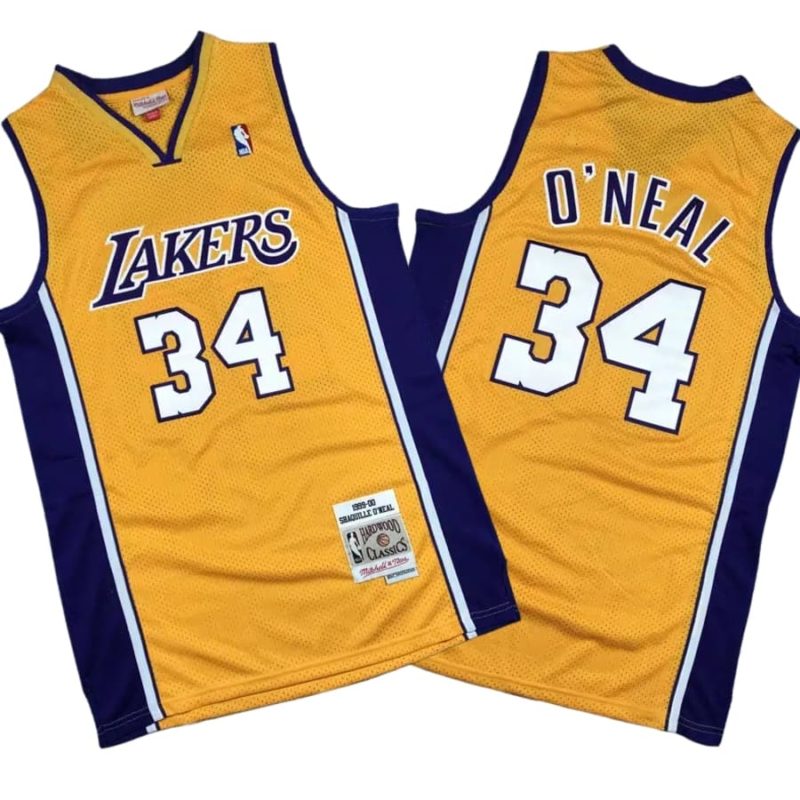 Shaquile O’Neil 34 Los Angeles Lakers Yellow Retro Throwback Stitched Jersey