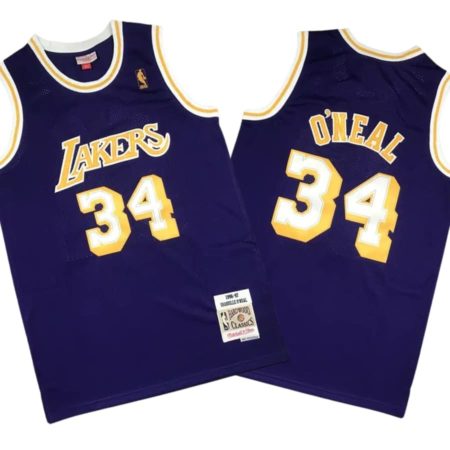 Shaquille O’Neal 34 Los Angeles Lakers 1996-97 M&N Purple Swingman Stitched Jersey