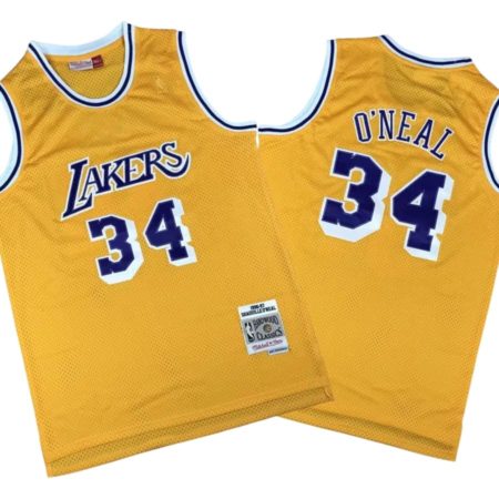 Shaquille O’Neal 34 Los Angeles Lakers Gold M&N 96-97 Hardwood Classics Road Stitched Jersey