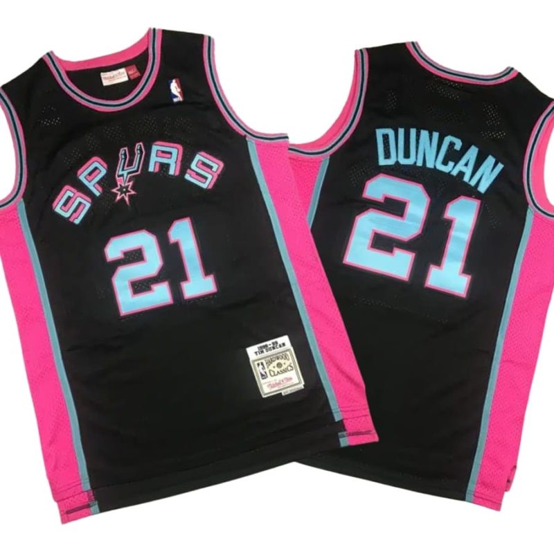 Tim Duncan 21 San Antonio Spurs 1998-99 Black Swingman Trikot Jersey