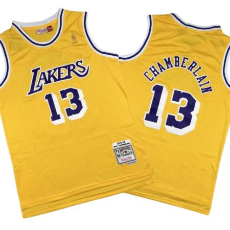 Wilt Chamberlain 13 Los Angeles Lakers 1971-72 Gold Hardwood Classic Stitched Jersey