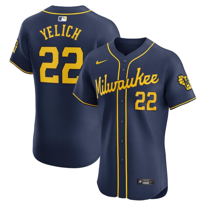 Milwaukee Brewers Christian Yelich Navy Alternate Home Stitched Jersey