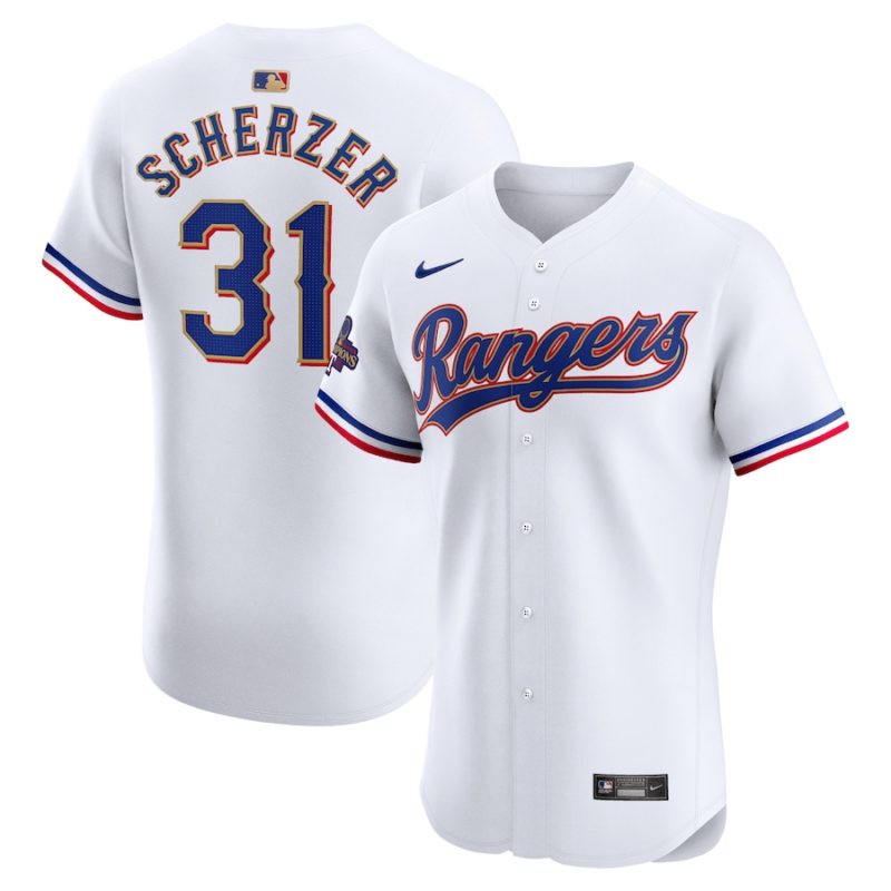 Texas Rangers Max Scherzer White 2024 Gold Collection Stitched Jersey