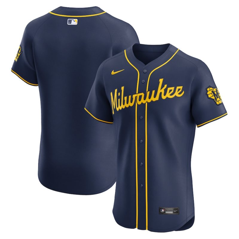 Milwaukee Brewers Navy Alternate Vapor Premier Patch Stitched Jersey