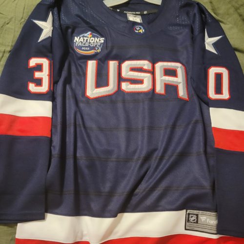Jake Oettinger 30 USA Navy 2025 4 Nations Face-Off Jersey Stitched photo review