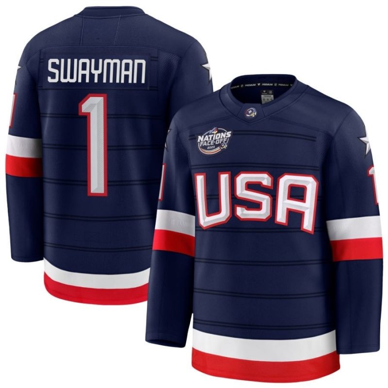 Jeremy Swayman 1 USA Navy 2025 4 Nations Face-Off Jersey Stitched