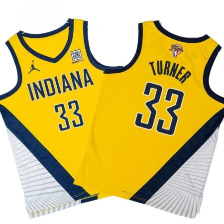 Pacers #33 Myles Turner Final Gold Statement Jersey Stiched