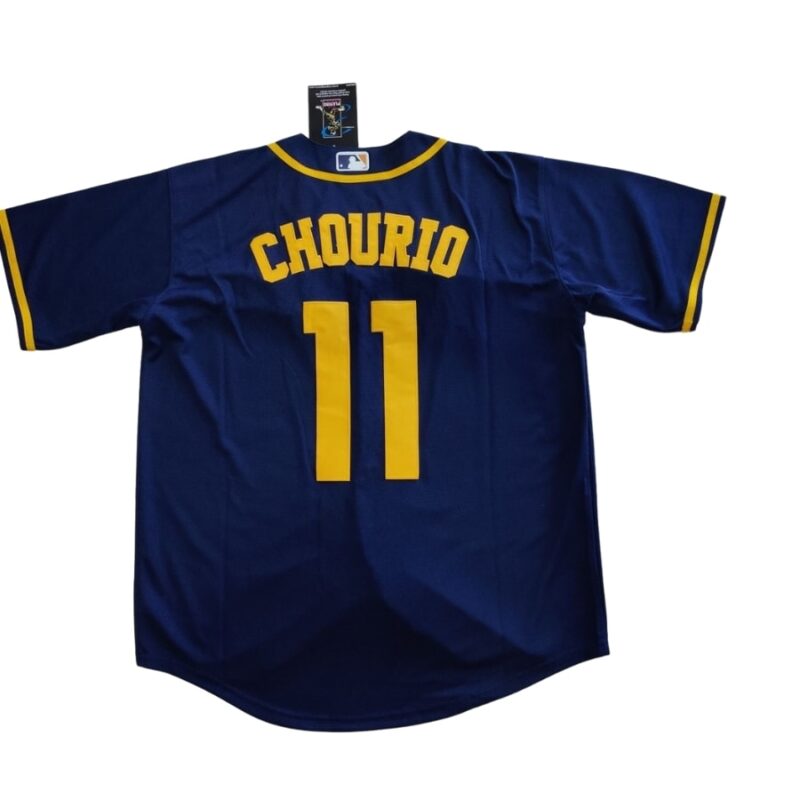 Milwaukee Brewers Jackson Chourio Navy Alternate Jersey back
