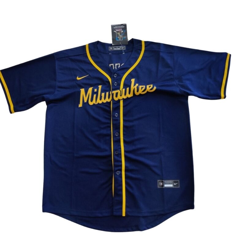 Milwaukee Brewers Jackson Chourio Navy Alternate Jersey front