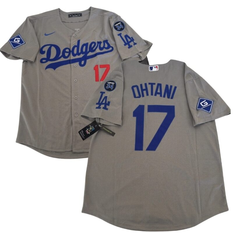 Shohei Ohtani Dodgers #34 Fernando Patch Gray Jersey Stitched
