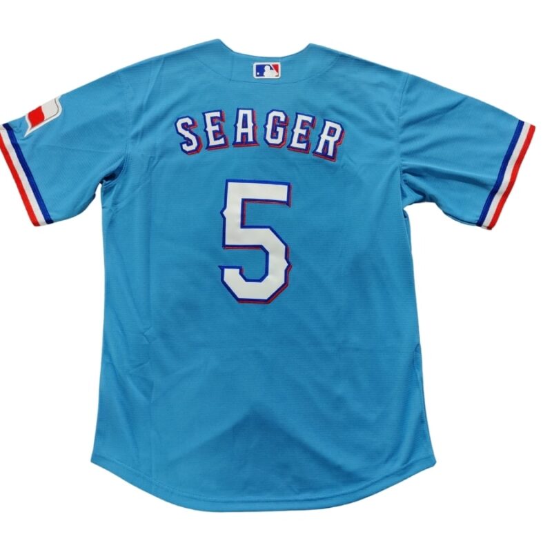 Texas Rangers Corey Seager Light Blue 2023 World Series Jersey back