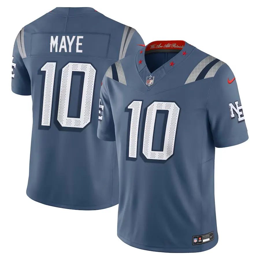New England Patriots Drake Maye Storm Blue 2025 Rivalries Collection Limited Jersey