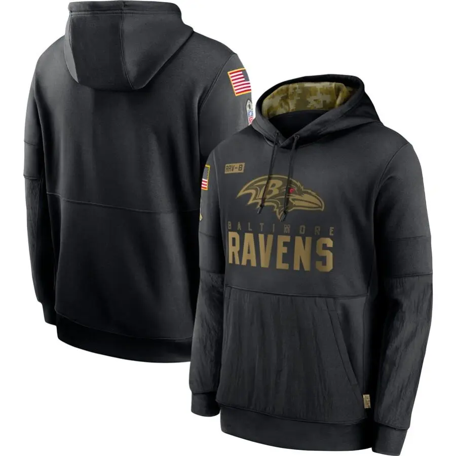 Men’s Baltimore Ravens Black 2020 Salute to Service Sideline Performance Pullover Hoodie