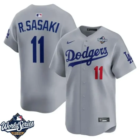 Roki Sasaki #11 Dodgers Alternate Gray Road Limited Jersey Stitched