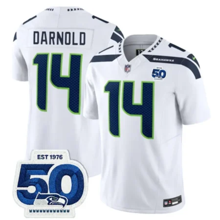 Seattle Seahawks #14 Sam Darnold White 2025 50th Anniversary PatchLimited Stitched Football Jersey