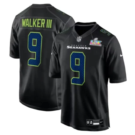 Seattle Seahawks Kenneth Walker III Black Super Bowl LX Patch Carbon Fashion Game Jersey
