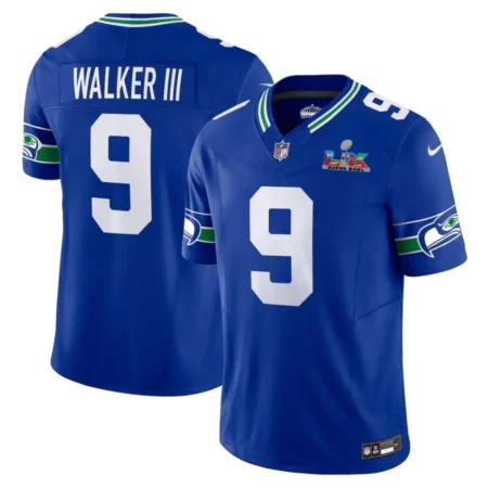 Seattle Seahawks Kenneth Walker III Royal 2026 Bowl LX Patch. Limited Jersey