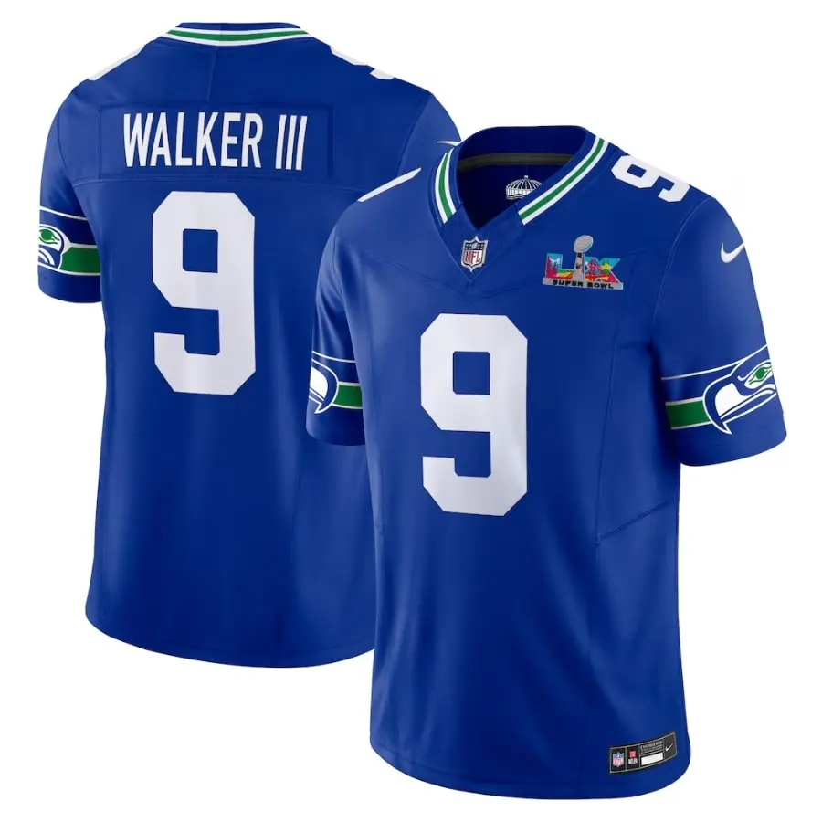 Seattle Seahawks Kenneth Walker III Royal 2026 Bowl LX Patch. Limited Jersey